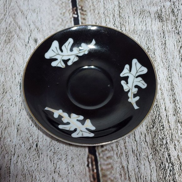 Vintage Tea Cup and Saucer Black, White, and Gold Leaf Design - Picture 7 of 8